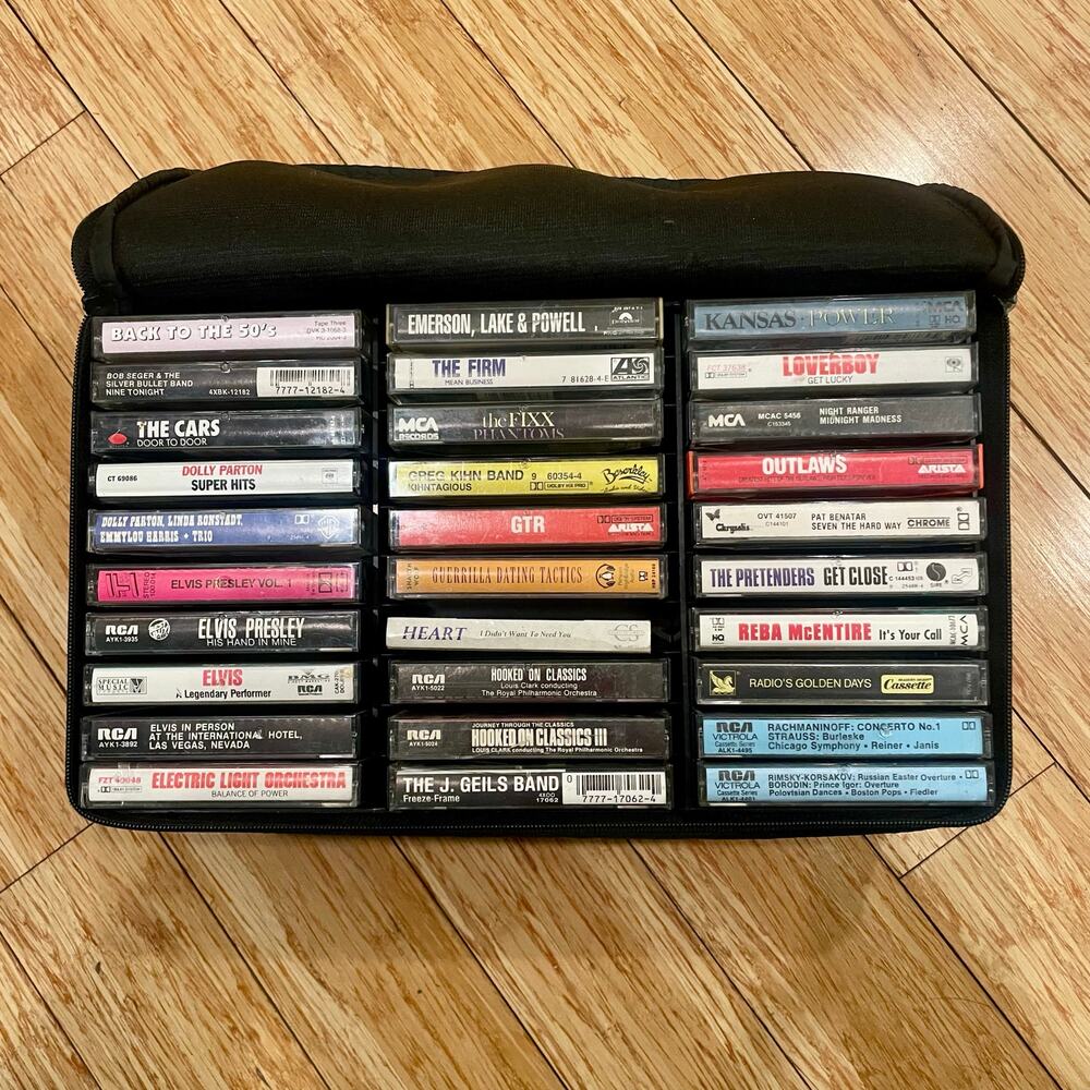 Vintage Cassette Tape Carrying Case + 60 Cassette Tapes